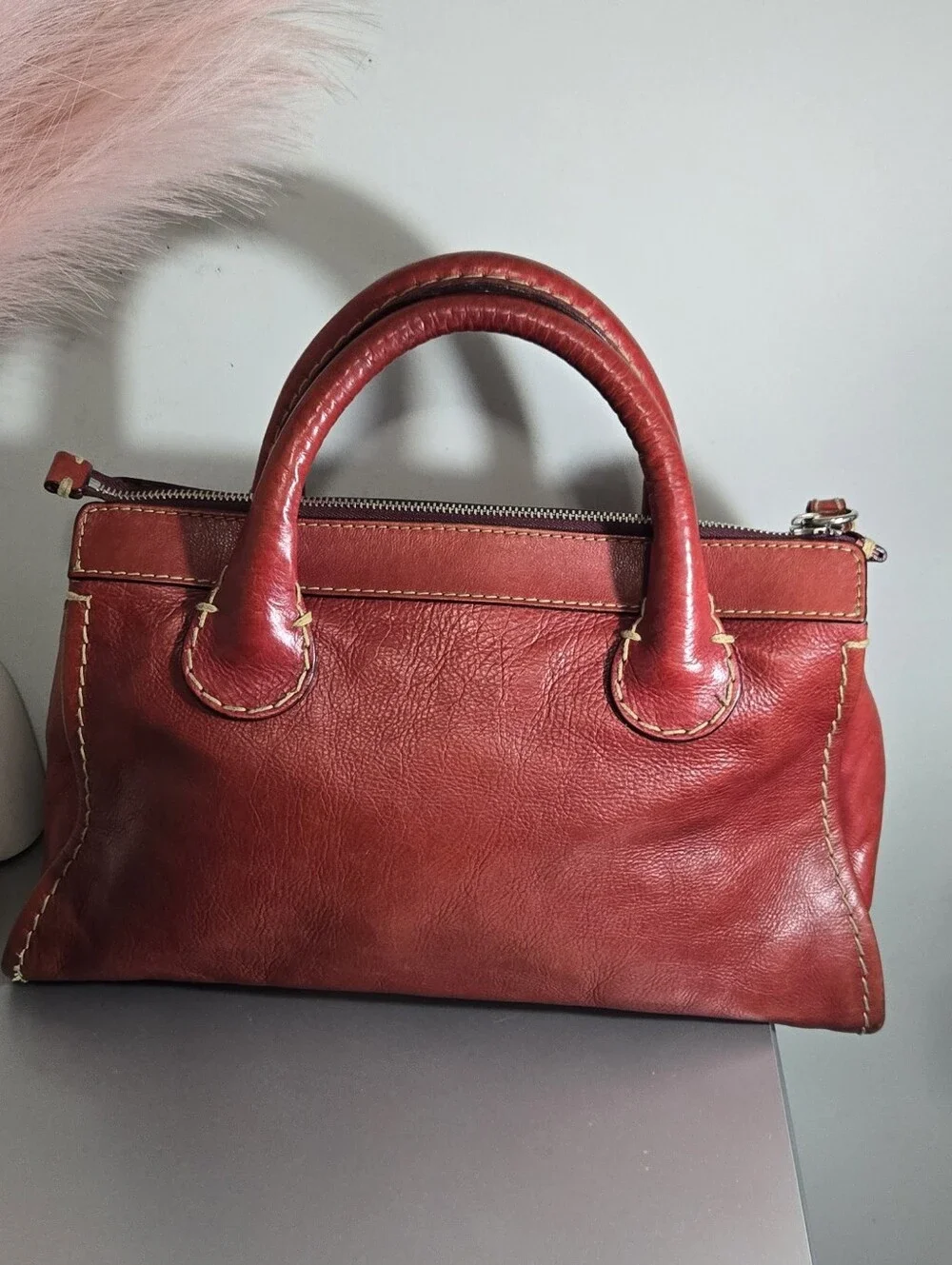 Vintage 2000s Chloé Red Leather Edith Satchel Handbag Y2K Made in Italy